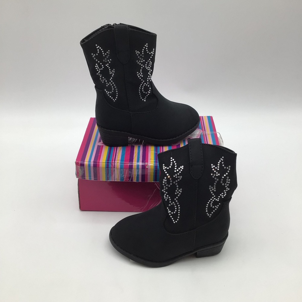 Link Toddler Girls Black Rhinestone Western Cowboy Boots CREEK-48KA Size 7 NEW